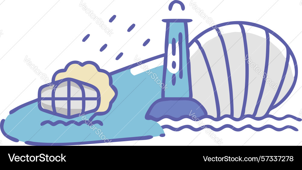 Seashell floating in ocean with abstract island vector image