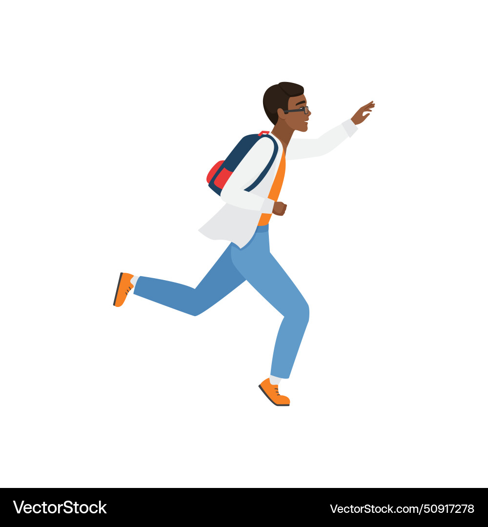 Side view of running student character Side view of running student character vector image