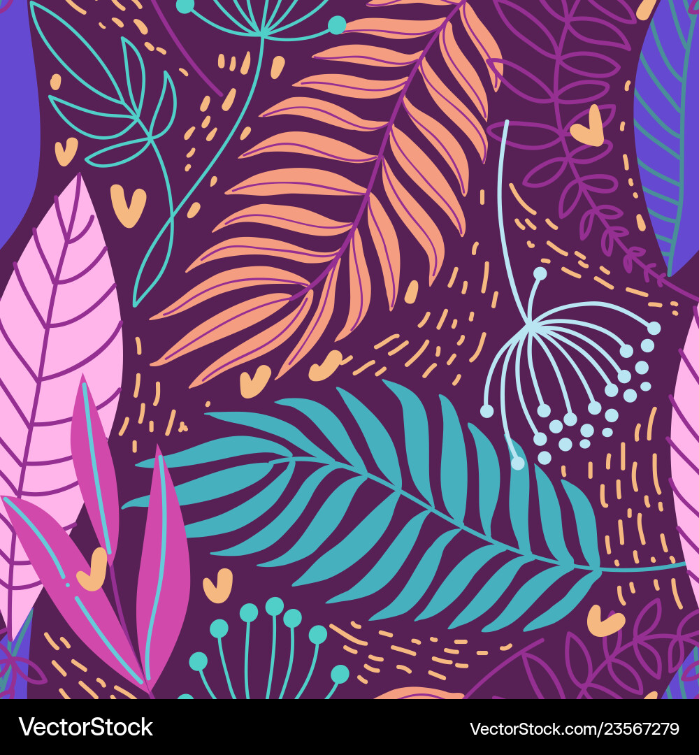 Beautiful hand drawn plants seamless pattern vector image