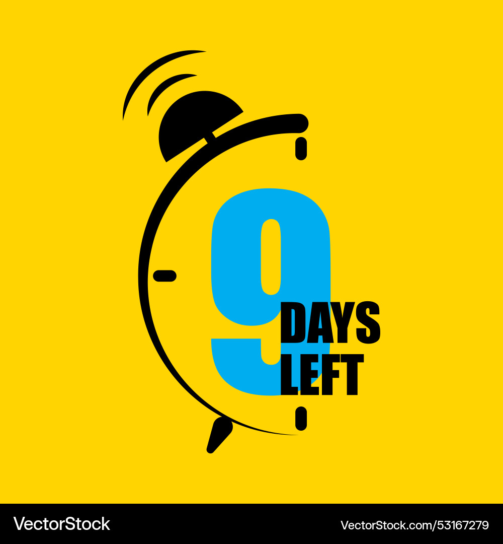 Countdown alarm clock showing 9 days left vector image