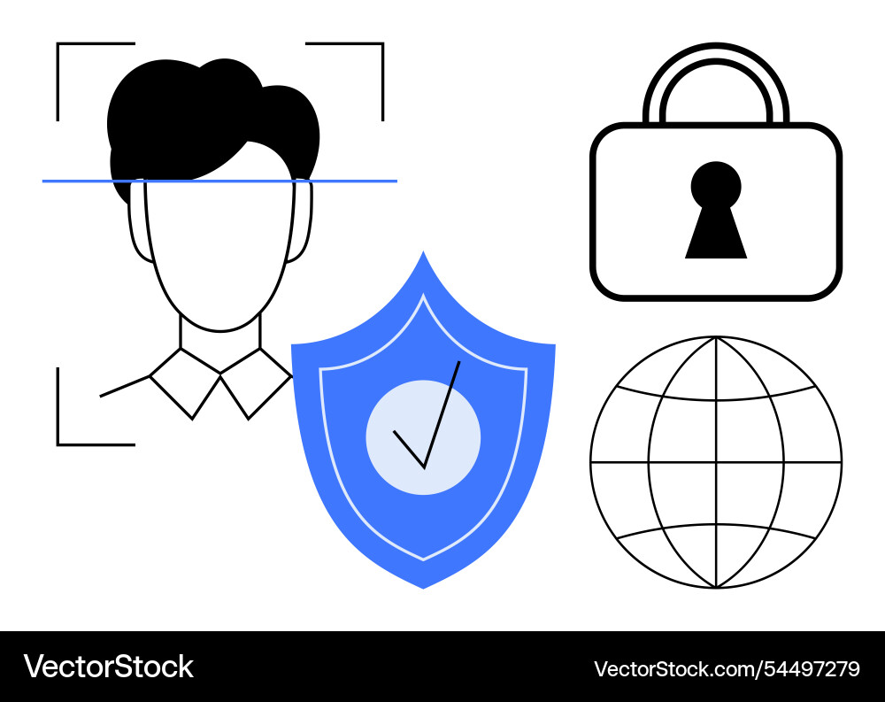 Facial recognition data security and global Facial recognition data security and global vector image