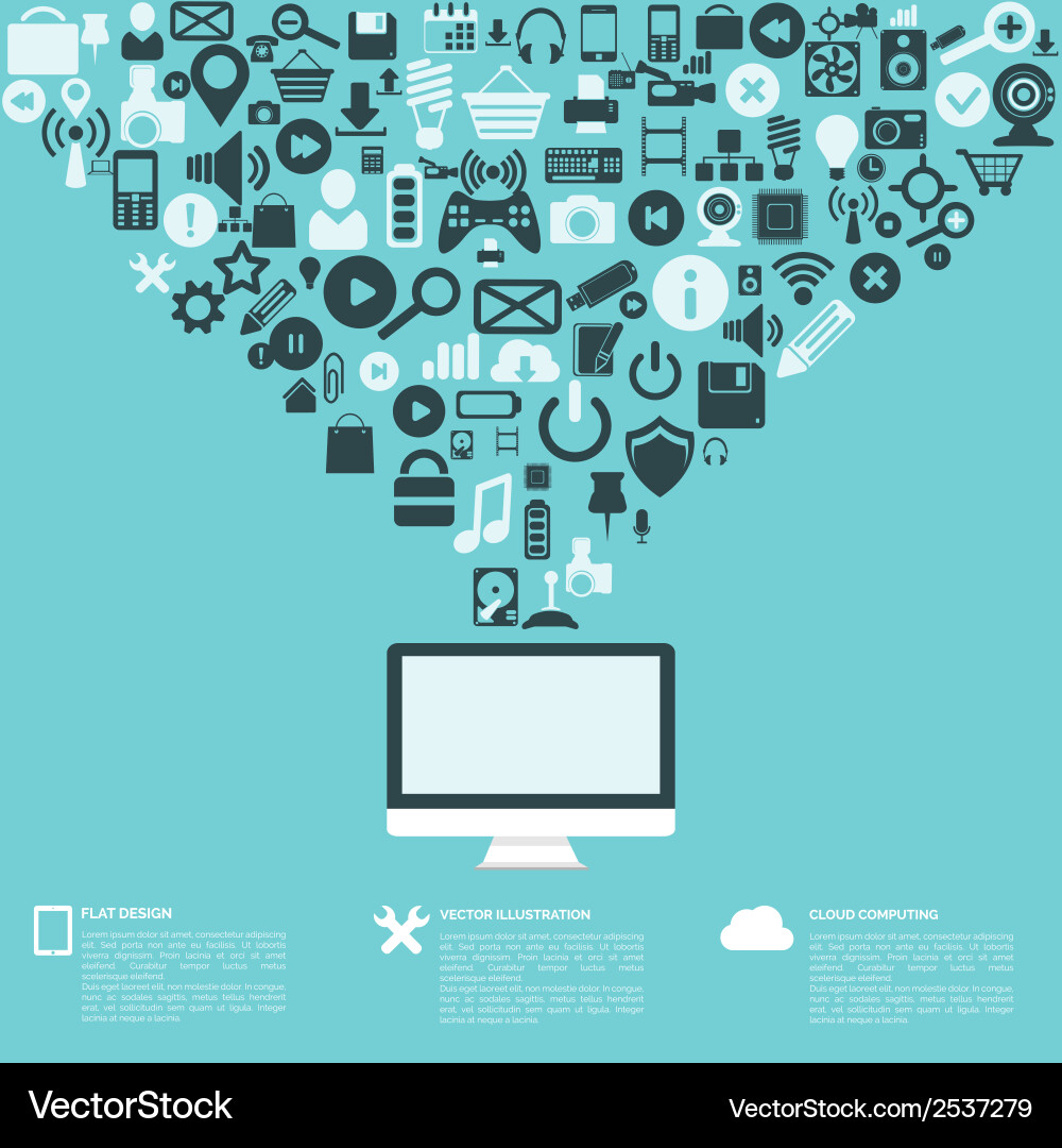 Flat abstract background with web icons interface Vector Image