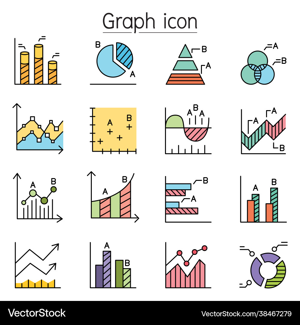 Graph chart diagram data infographic icon set Graph chart diagram data infographic icon set vector image