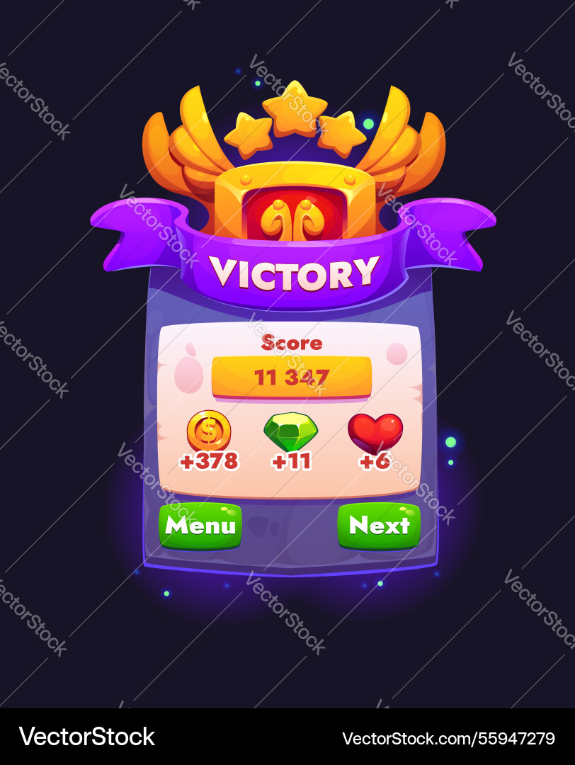 Victory game frame gui menu interface template Victory game frame gui menu interface template vector image