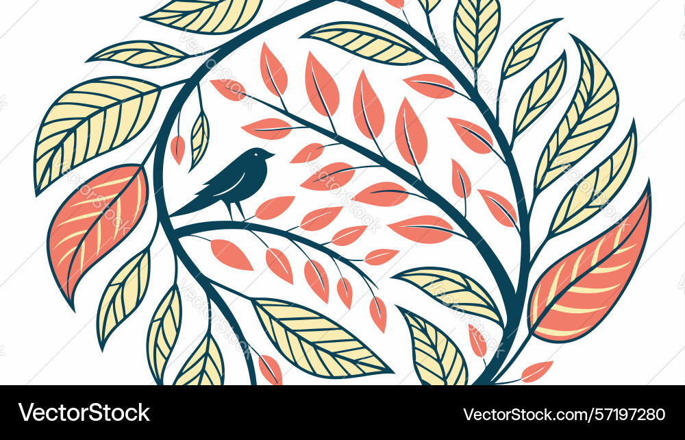 Bird on branch circular wreath art generative ai Vector Image