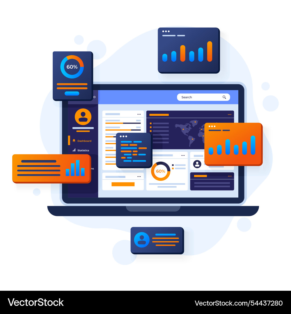 Data and information displaying on dashboards seo Data and information displaying on dashboards seo vector image