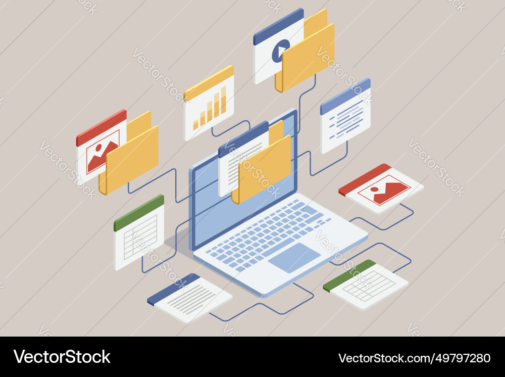 Isometric online documentation database Isometric online documentation database vector image