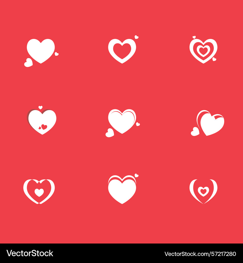 Set of red hearts in different pose collection Set of red hearts in different pose collection vector image