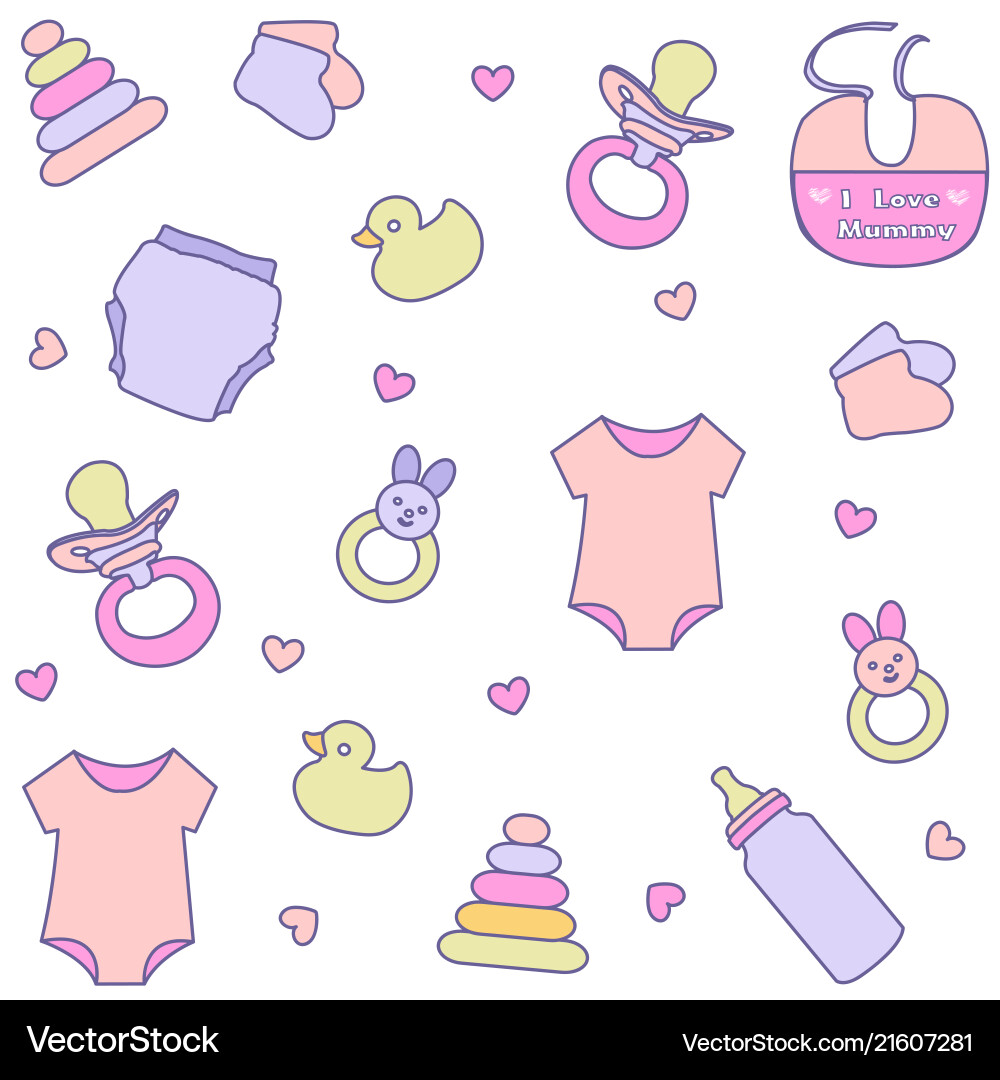 Baby Girl Pattern - Pastel Colors Vector Image