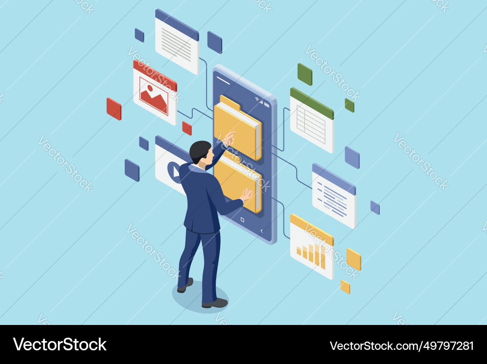 Isometric online documentation database Isometric online documentation database vector image