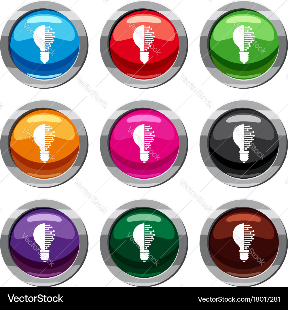 Lightbulb with microcircuit set 9 collection vector image