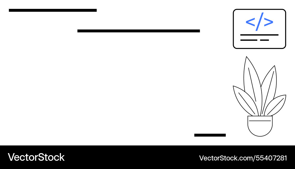 Minimalist workspace with coding symbol plant Minimalist workspace with coding symbol plant vector image