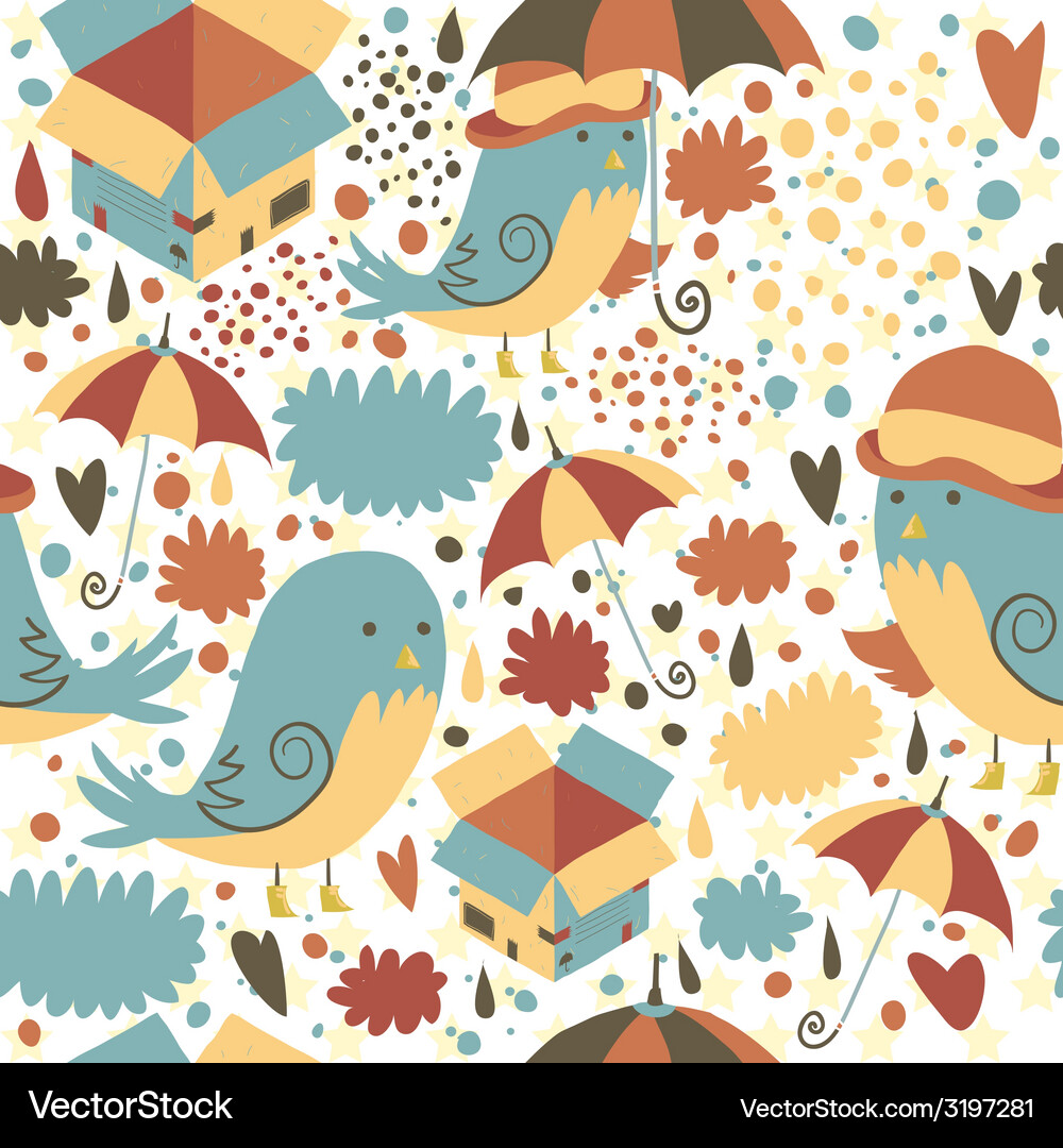 Mr sparrow with umbrella and box seamless pattern Vector Image