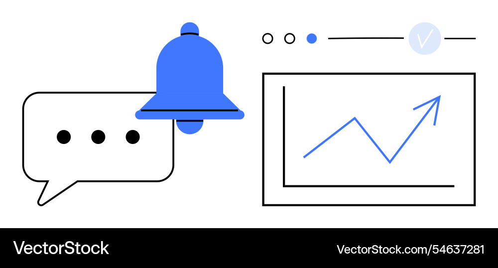 Notification bell with message bubble and graph Notification bell with message bubble and graph vector image
