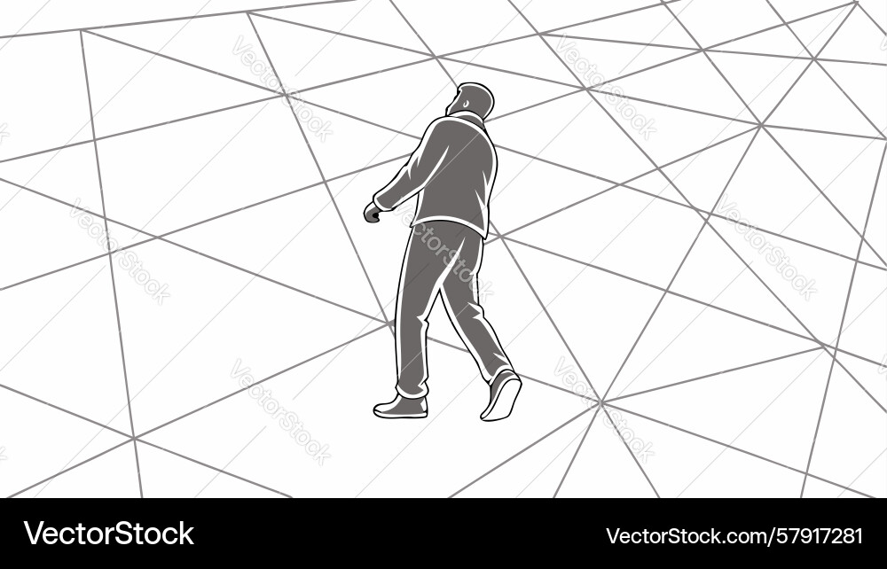 Person walking on dynamic grid of intersecting Vector Image