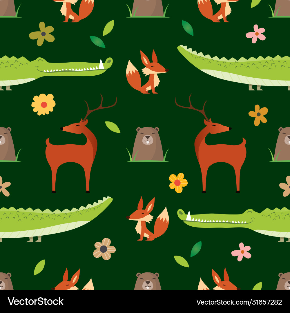 Creative cute wild animals pattern Royalty Free Vector Image