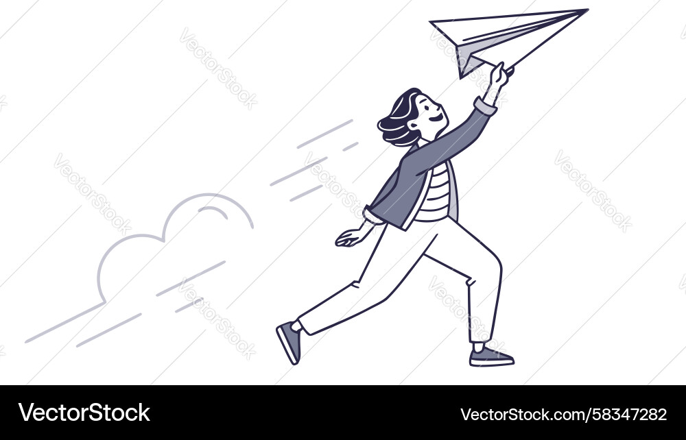 Man Running with Paper Airplane Vector Image