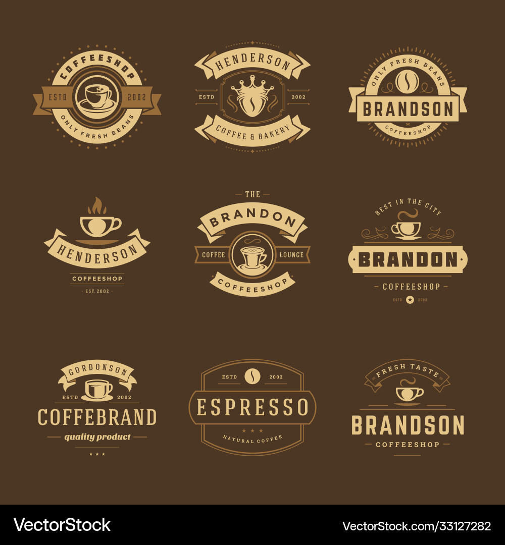 Retro Coffee Shop Logo Set Vector Image
