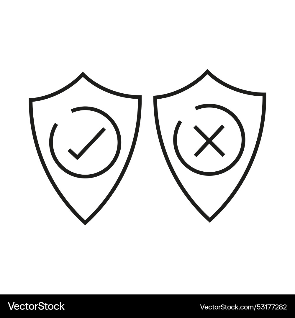 Shields with check marks icons line signs stock Shields with check marks icons line signs stock Vector Image