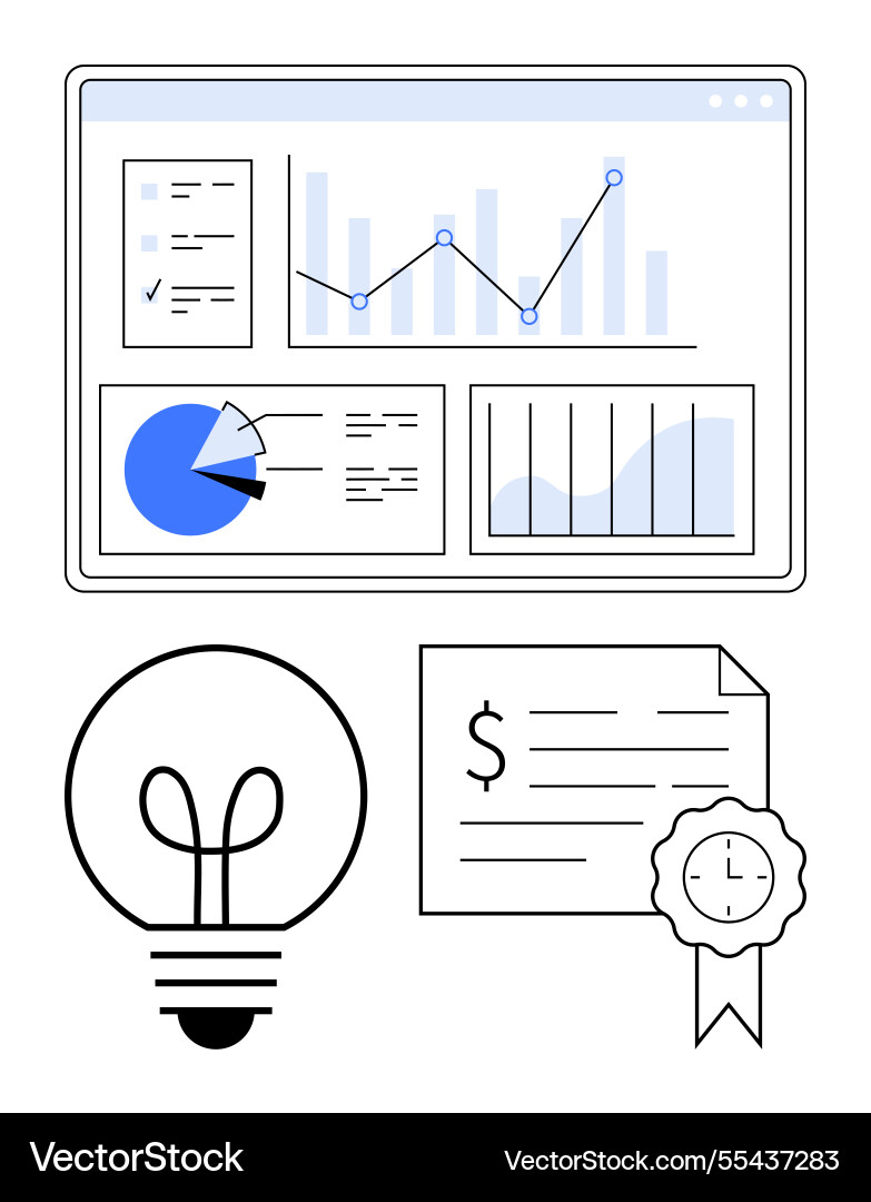 Business data analytics dashboard with graphs pie Business data analytics dashboard with graphs pie vector image