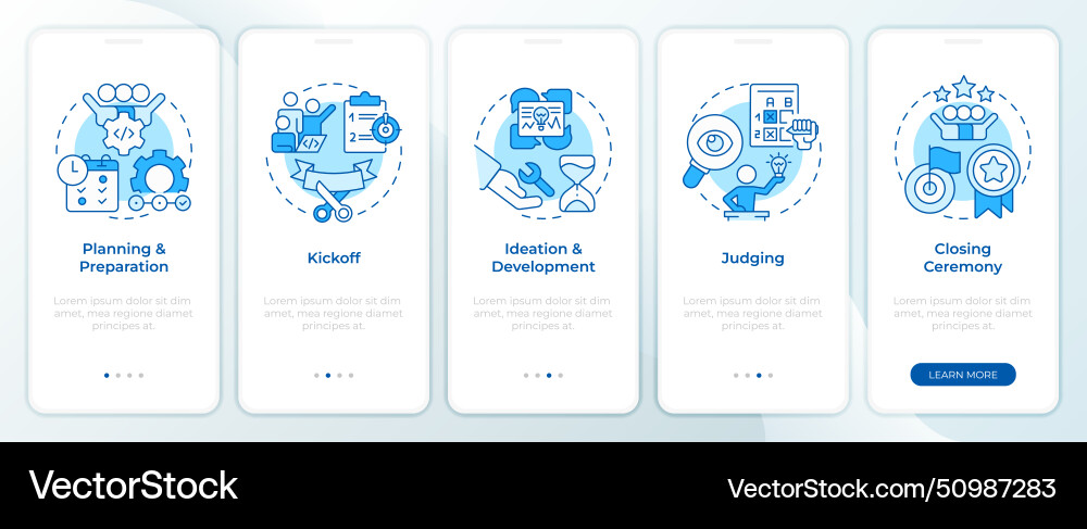 Hackathon process structure blue onboarding Hackathon process structure blue onboarding vector image