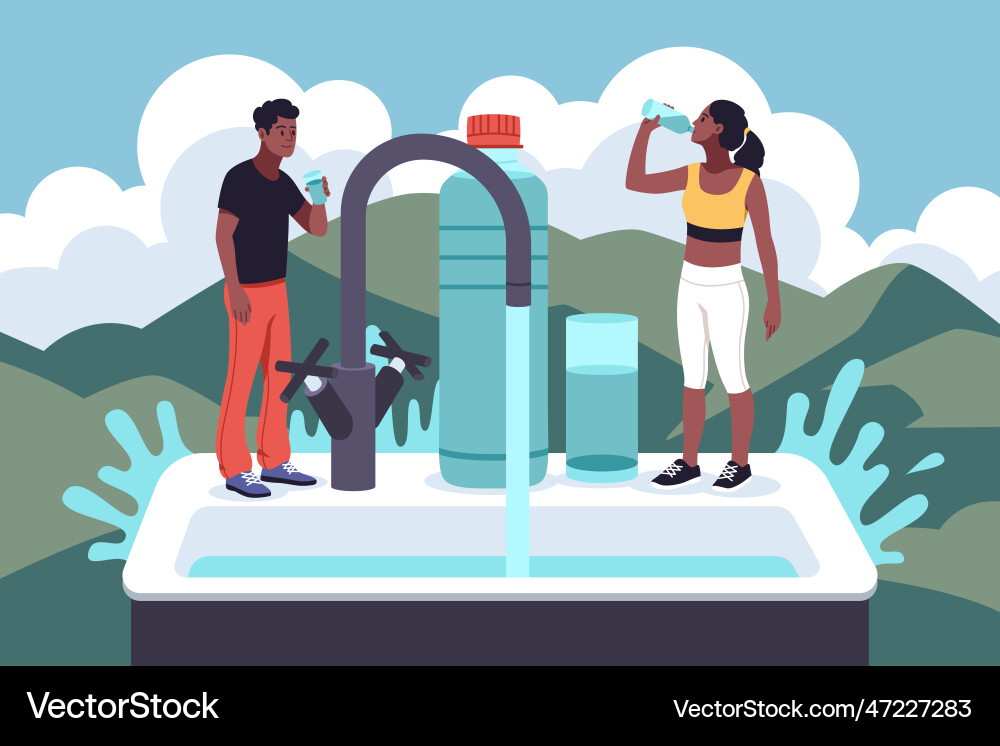 People drink pure water happy slim man vector image