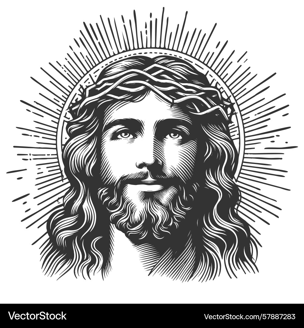 Smiling jesus christ engraving sketch – Royalty-Free Vector | VectorStock, image size:1000x1080