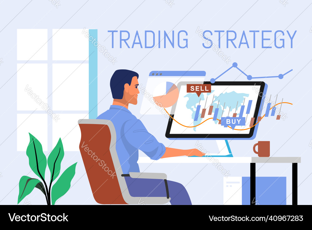 Stock trader working on computer with graphs Stock trader working on computer with graphs vector image