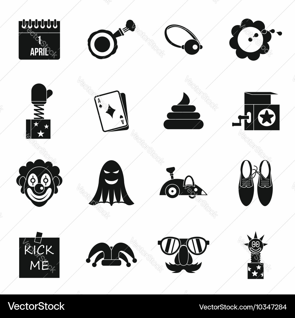 April fools day icons set simple style vector image