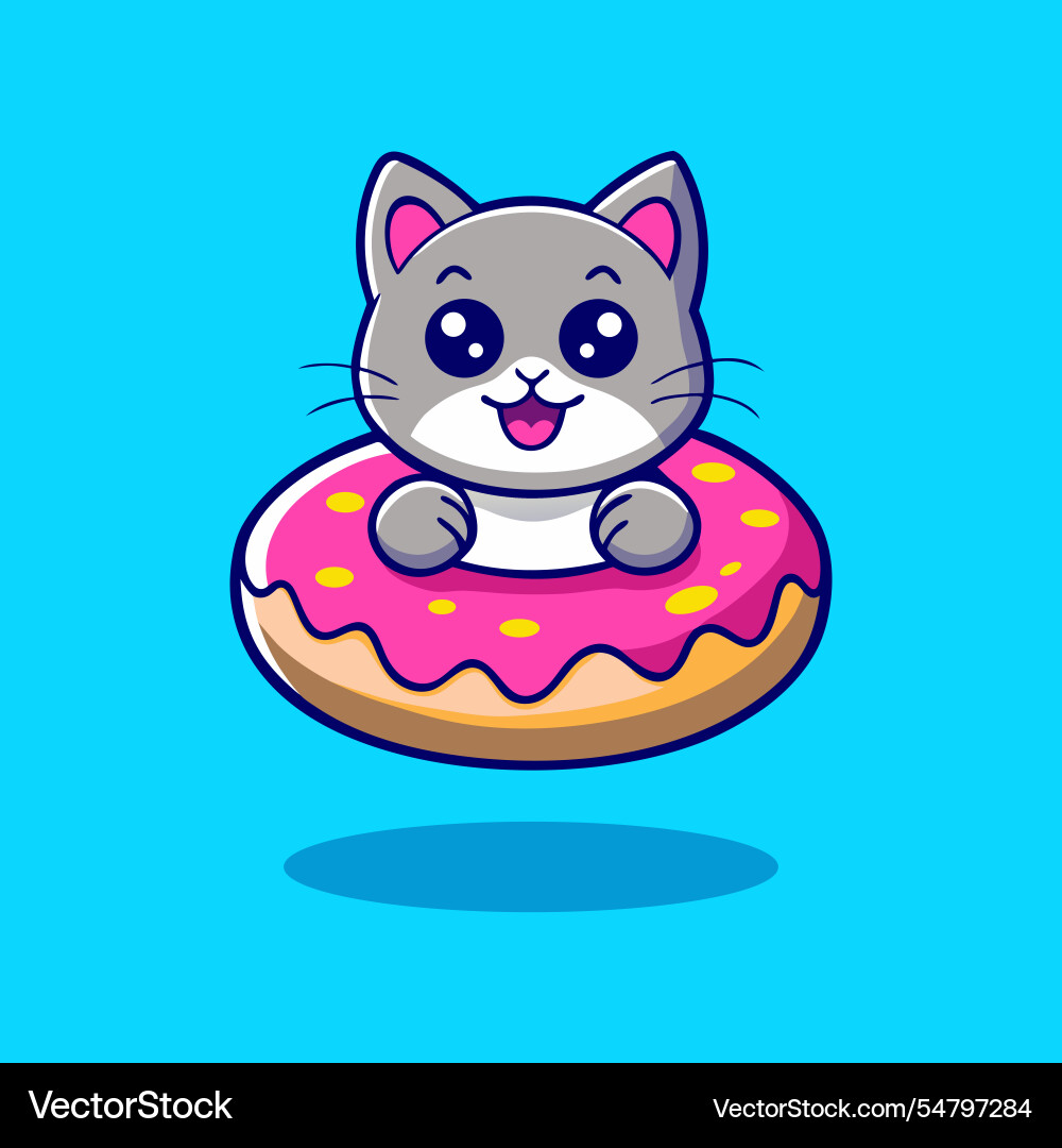 Cute cat floating on a donut pool float vector image