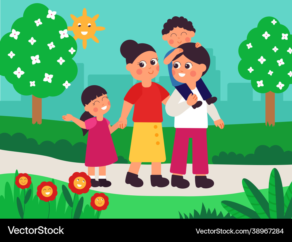 Family in city park outdoor lifestyle walking Family in city park outdoor lifestyle walking vector image
