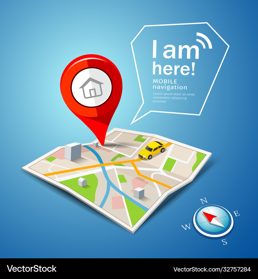 Folded Maps Navigation with Red Marker vector image