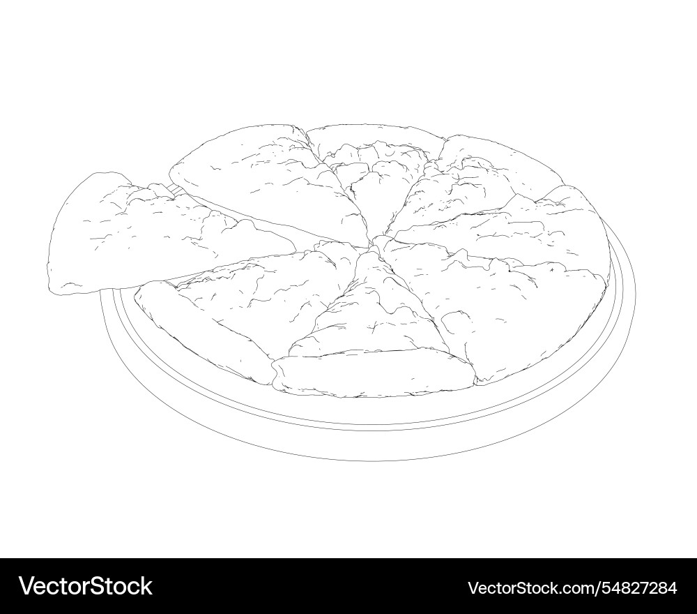 Pizza with one slice separated linear icon thin Pizza with one slice separated linear icon thin Vector Image
