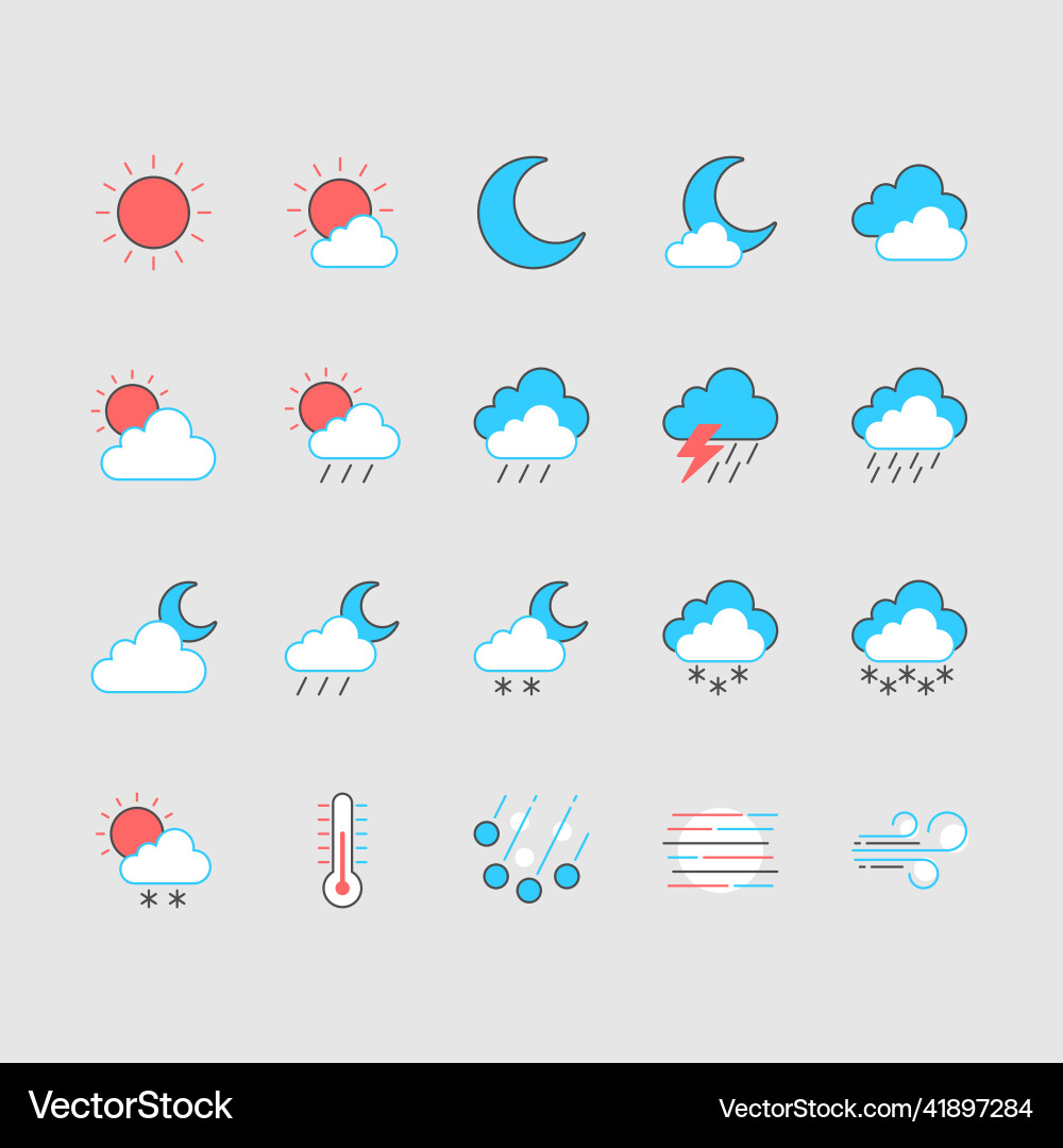 Weather simple color icons editable stroke Weather simple color icons editable stroke Vector Image