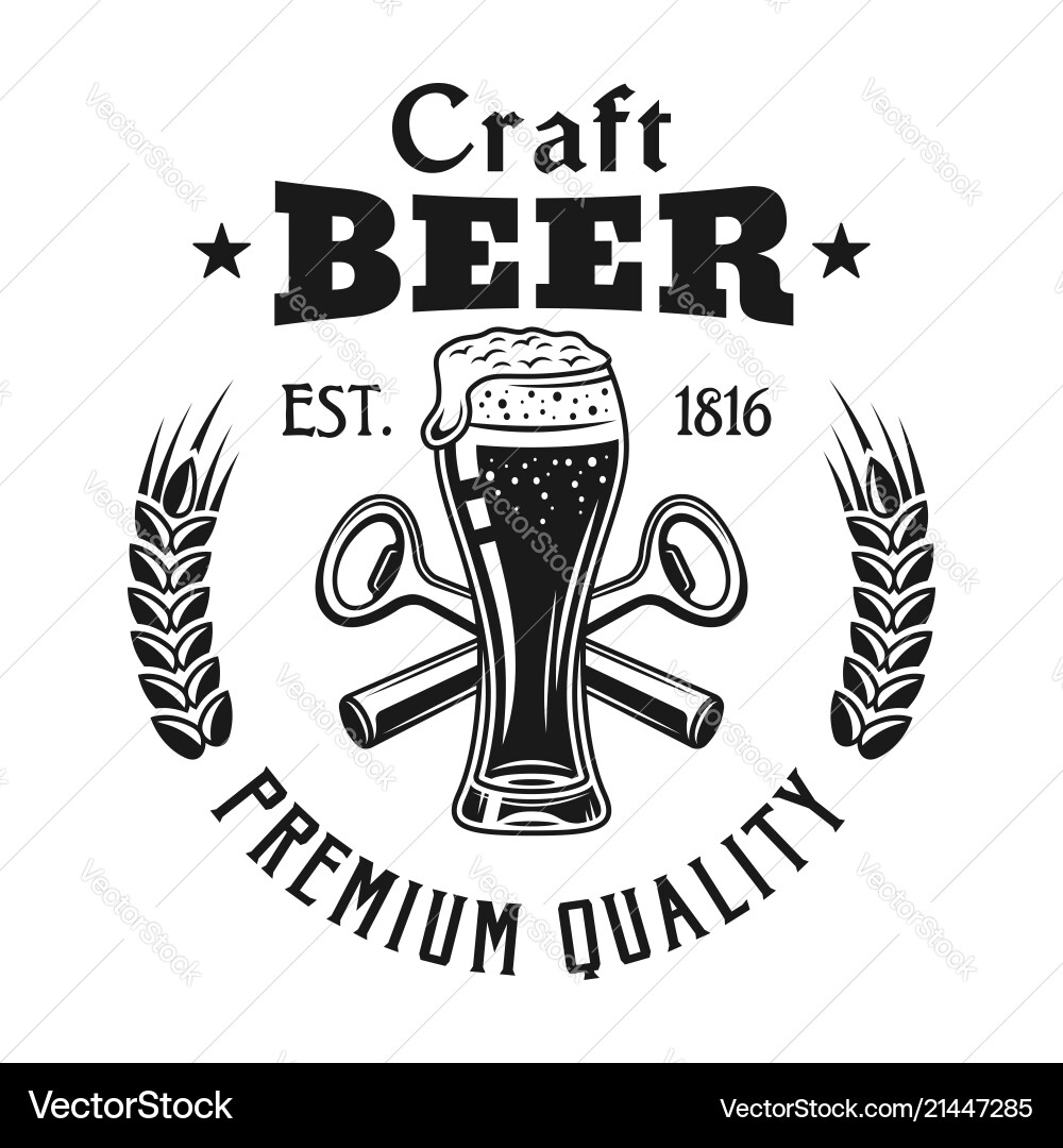 Brewery emblem with beer glass isolated on white Brewery emblem with beer glass isolated on white vector image