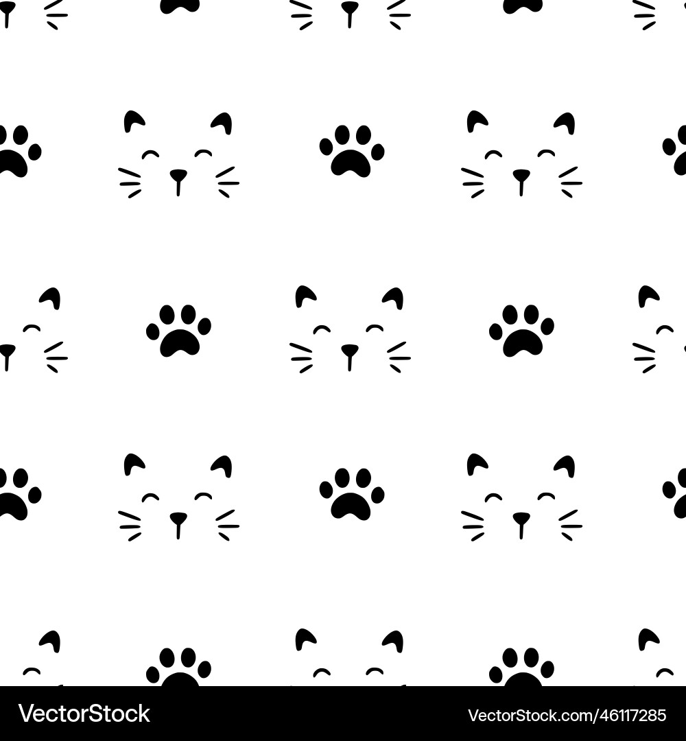 Cute cat face pattern seamless hand drawn sketch Cute cat face pattern seamless hand drawn sketch vector image