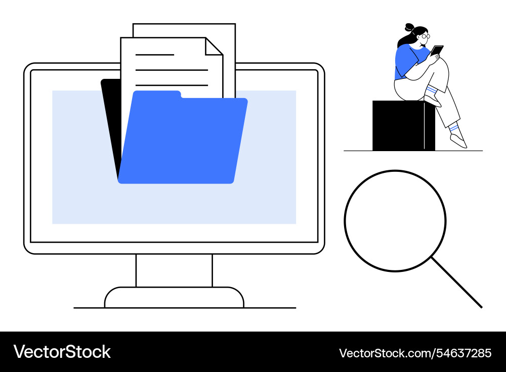 Digital document management on computer screen vector image
