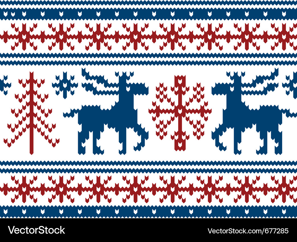 Knitted Christmas Pattern - Seamless Vector Image