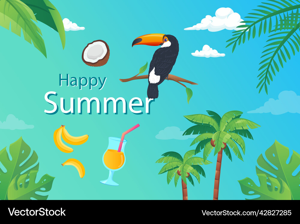 Summer background in flat cartoon design vector image