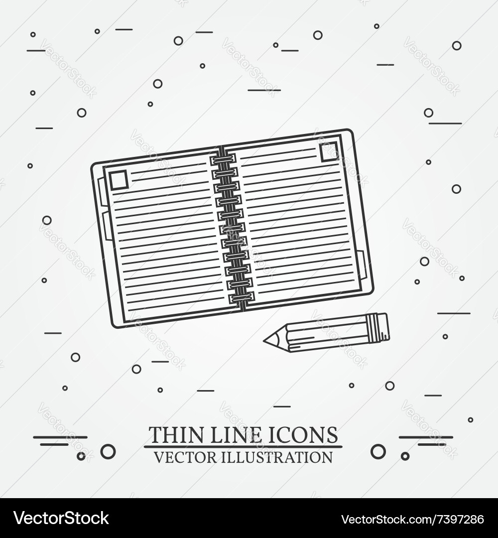Notebook and pencil thin line designnotebook p vector image