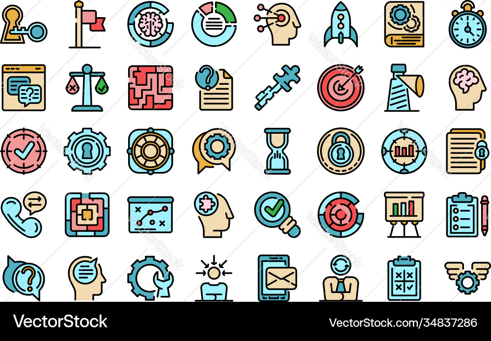 Problem solving icons set flat Problem solving icons set flat Vector Image