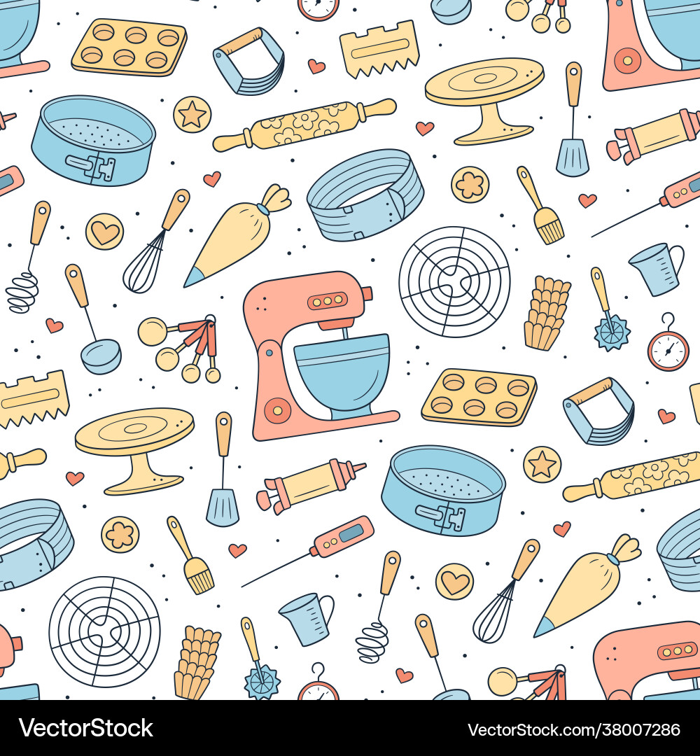 Seamless pattern with tools for making cakes Seamless pattern with tools for making cakes vector image