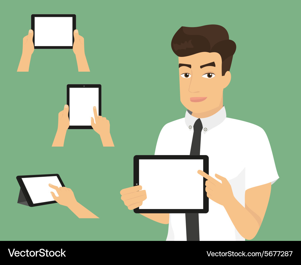 Man showing something displayed on tablet pc vector image