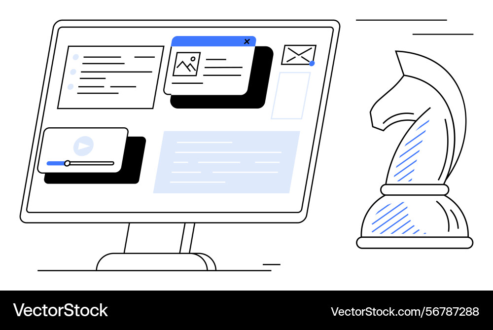 Digital strategy concept with computer screen Digital strategy concept with computer screen Vector Image