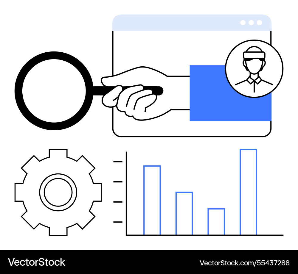 Hand with magnifying glass analyzing web search Vector Image