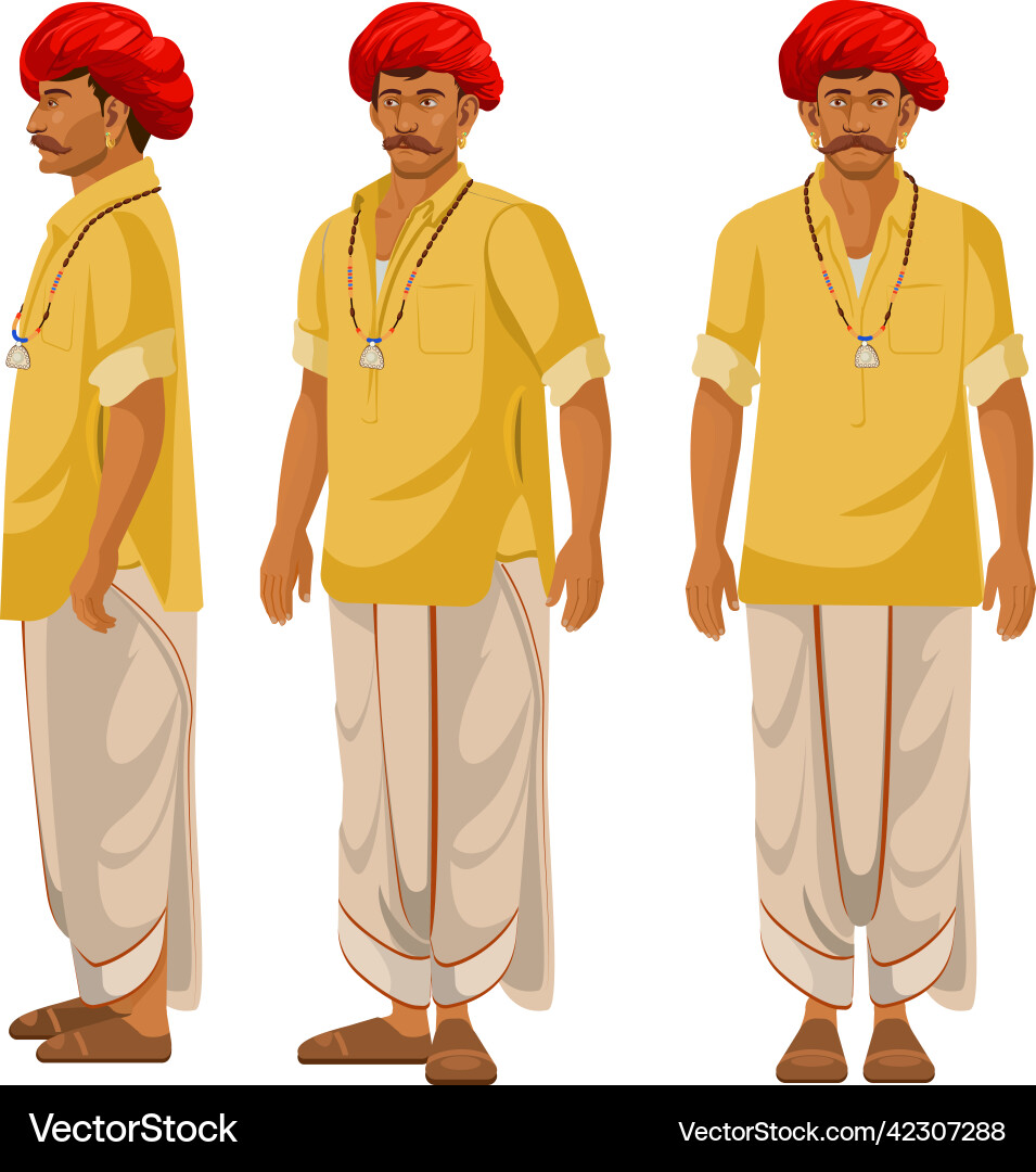 Indian village man character turnaround vector image