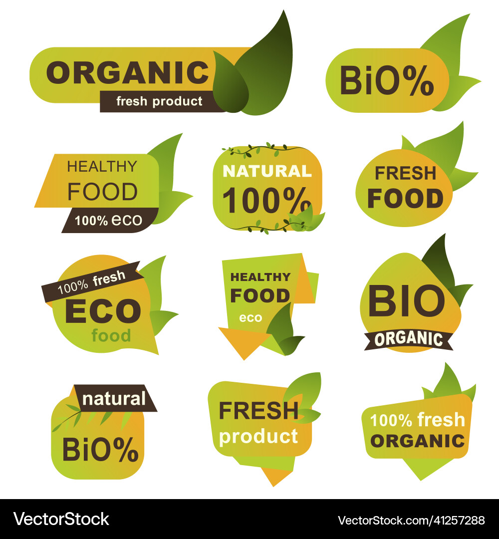 Organic fresh products badges set local food Organic fresh products badges set local food vector image