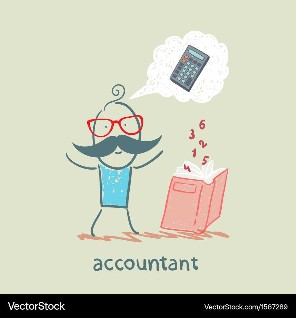 Accountant Reading a Book of Calculations Vector Image