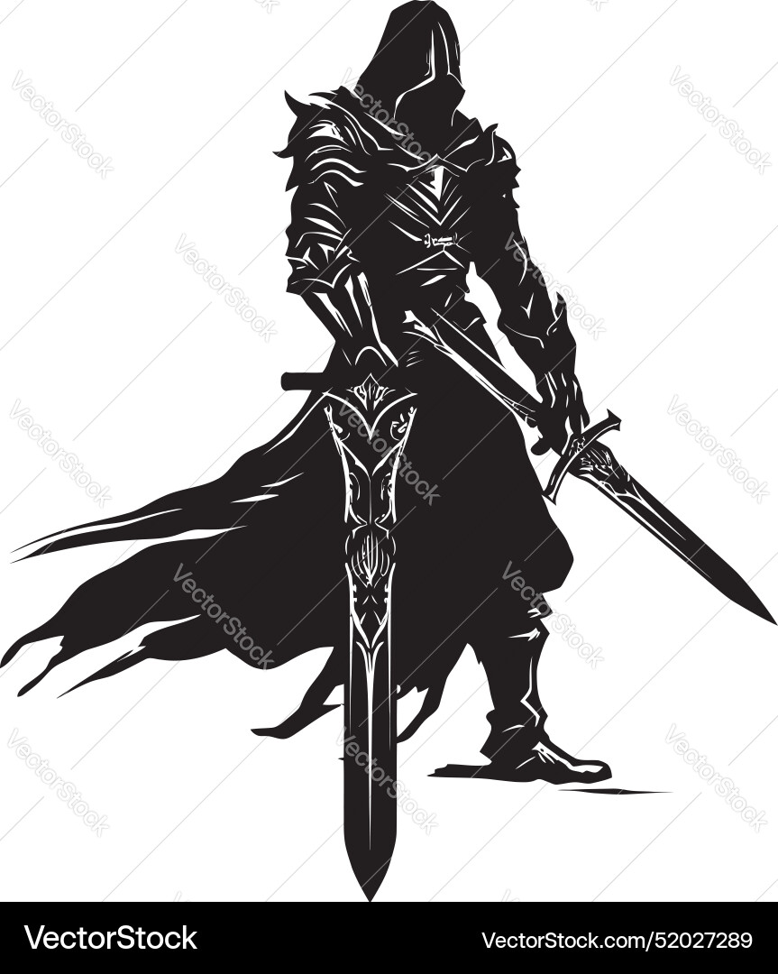 Brave defender knight soldier raised sword Brave defender knight soldier raised sword vector image