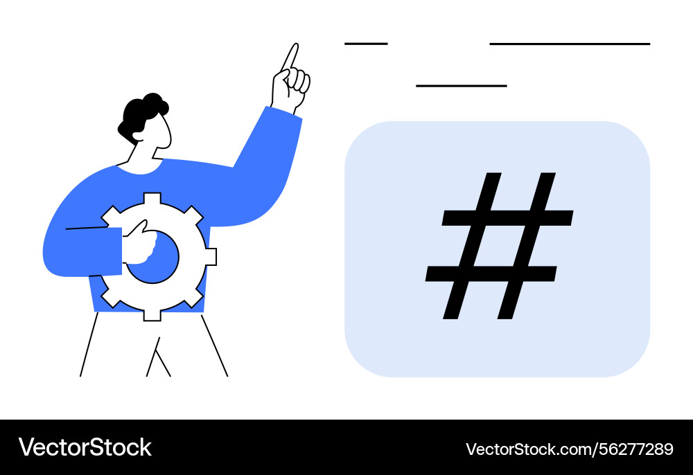 Man holding gear discussing metadata tag usage Vector Image